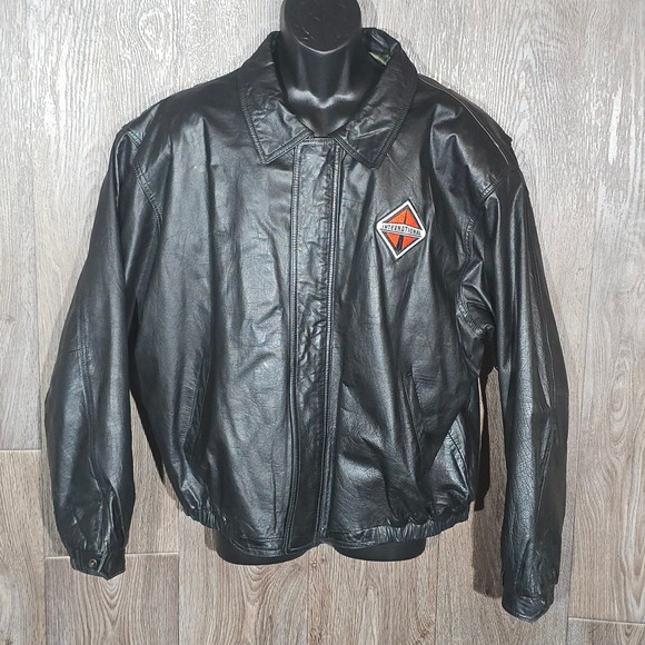 Port Authority J-780 International Truck Leather Bomber Jacket XL Black Quilted